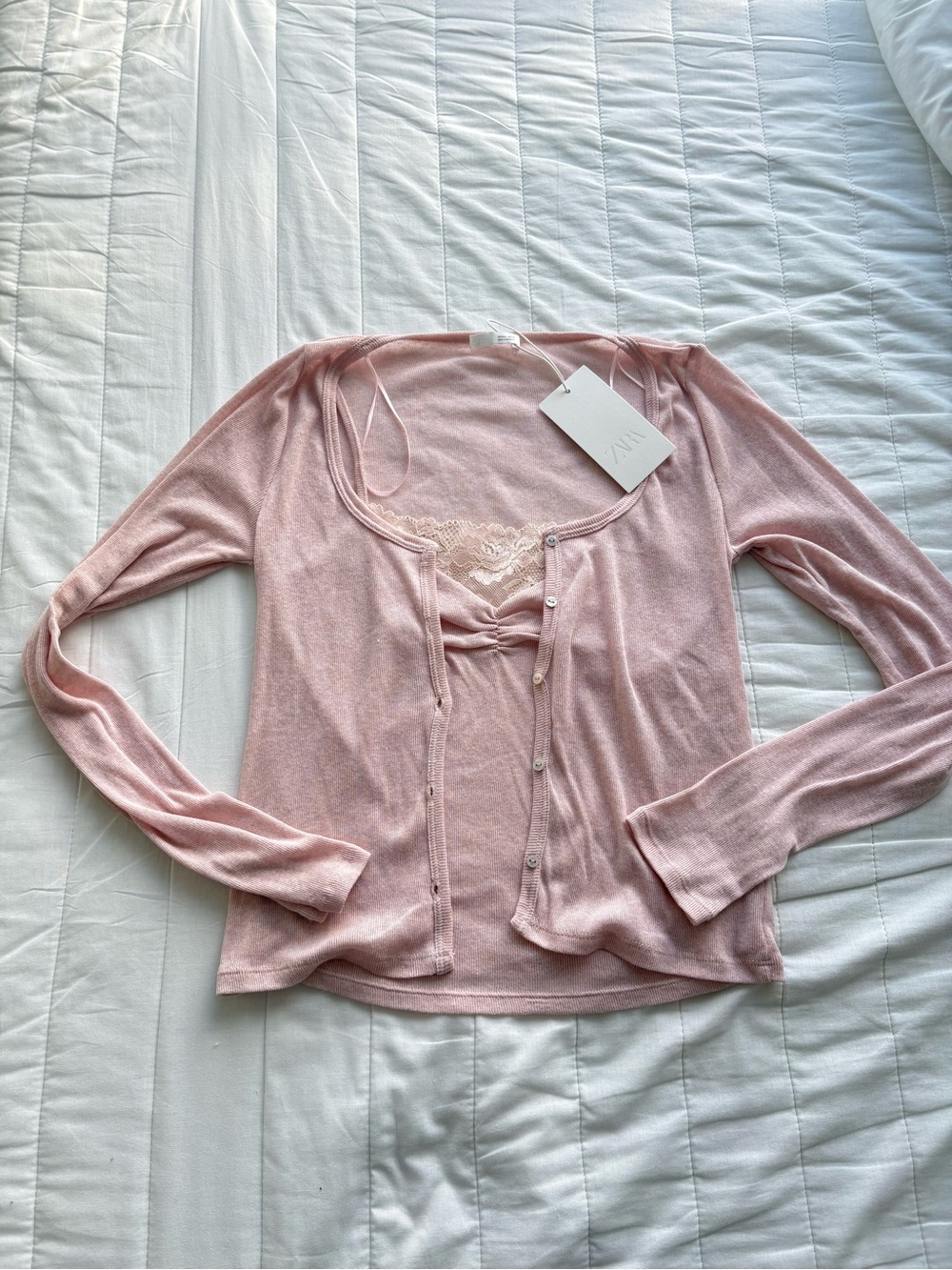 Zara Combined Pink Lace top Cardigan